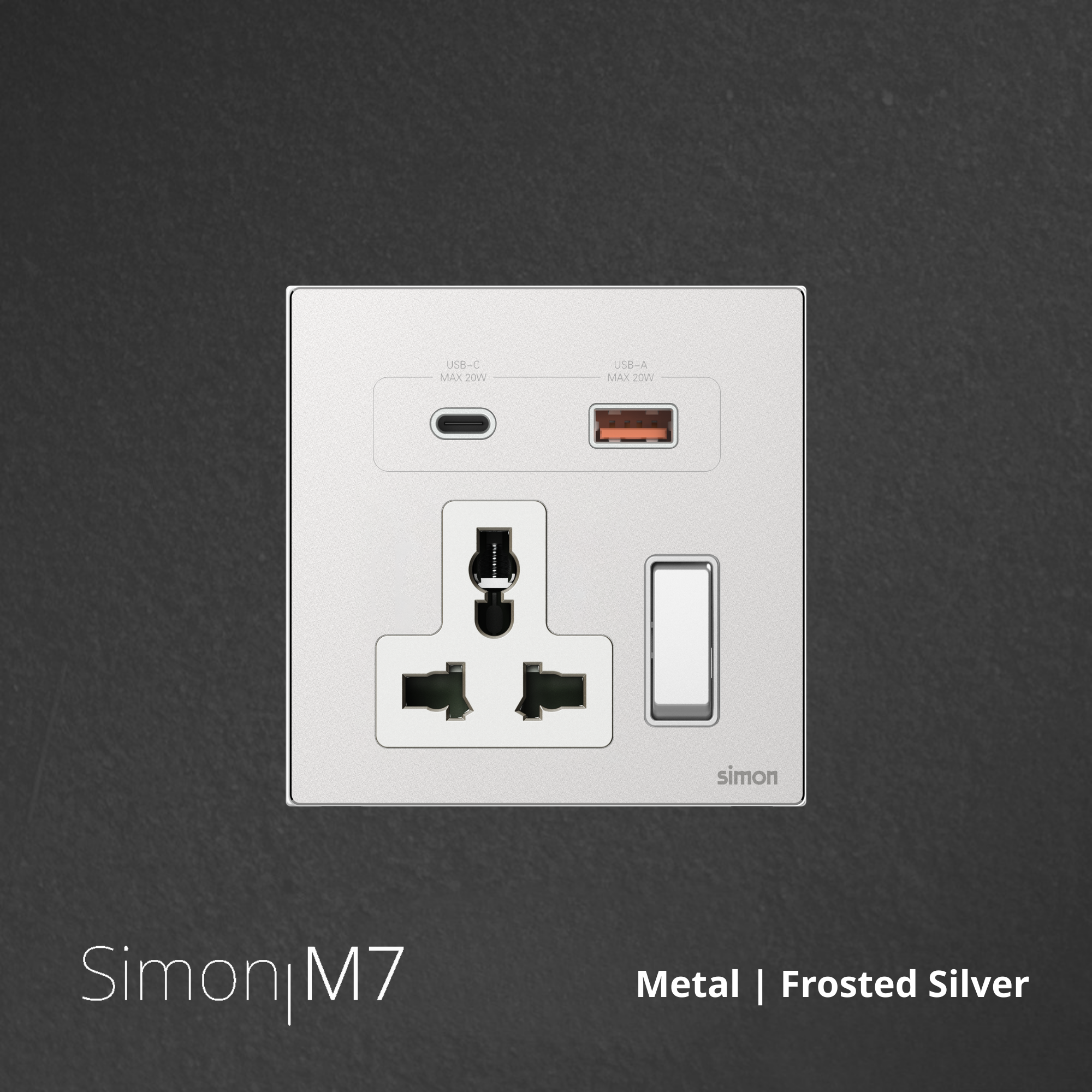 SIMON M7 Metal Socket Multi-standard with USB Charger - Frosted Silver