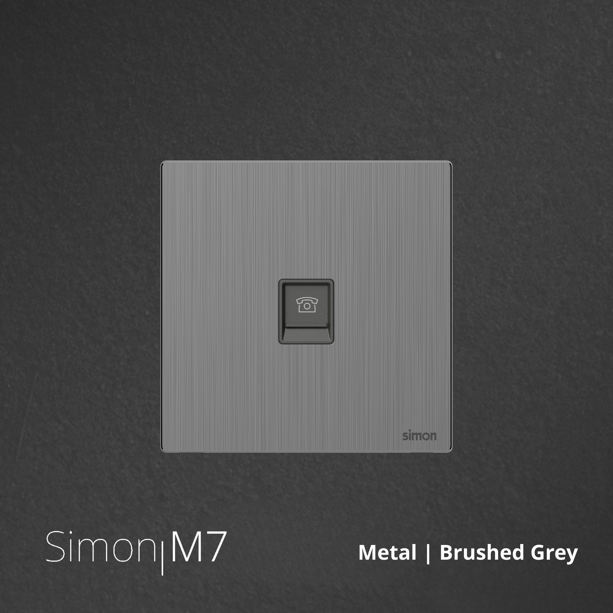 SIMON M7 Metal Outlet Tel RJ11 - Brushed Grey